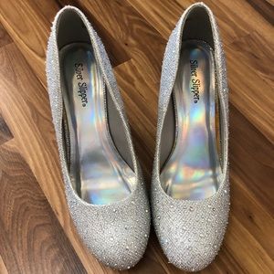 Silver slipper high heels
